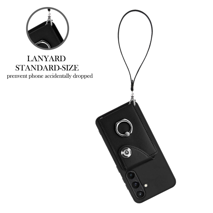 For Samsung Galaxy S24+ 5G Organ Card Bag Ring Holder PU Phone Case with Lanyard(Black) - Galaxy S24+ 5G Cases by PMC TechLife | Online Shopping South Africa | PMC TechLife