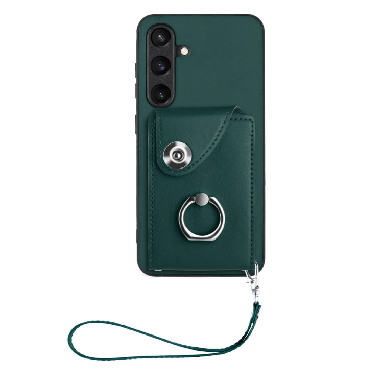For Samsung Galaxy S24+ 5G Organ Card Bag Ring Holder PU Phone Case with Lanyard(Green) - Galaxy S24+ 5G Cases by PMC TechLife | Online Shopping South Africa | PMC TechLife