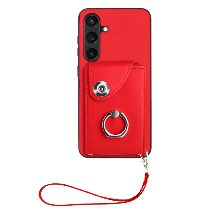 For Samsung Galaxy S24 5G Organ Card Bag Ring Holder PU Phone Case with Lanyard(Red) - Galaxy S24 5G Cases by PMC TechLife | Online Shopping South Africa | PMC TechLife | Buy Now Pay Later Mobicred