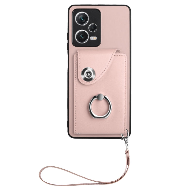 For Xiaomi Redmi Note 12 Pro 5G Global Organ Card Bag Ring Holder PU Phone Case with Lanyard(Pink) - Xiaomi Cases by PMC TechLife | Online Shopping South Africa | PMC TechLife | Buy Now Pay Later Mobicred
