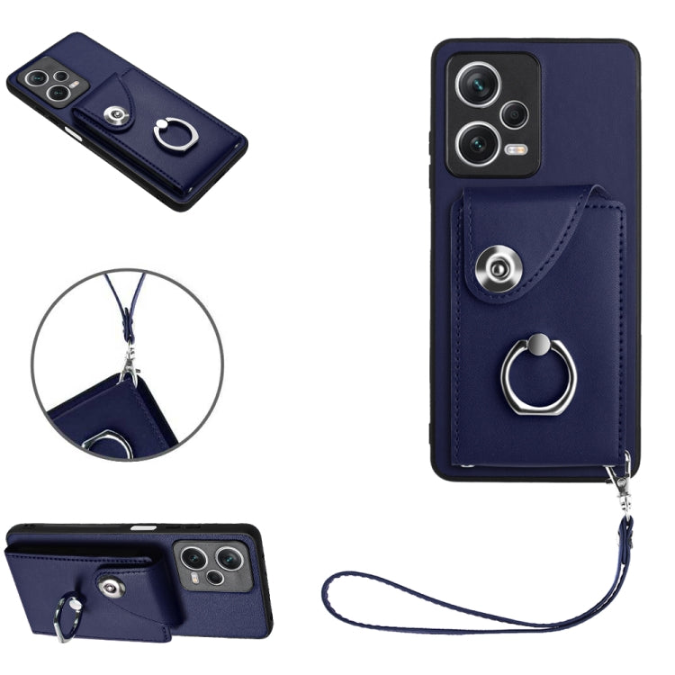 For Xiaomi Redmi Note 12 Pro+ 5G Global Organ Card Bag Ring Holder PU Phone Case with Lanyard(Blue) - Xiaomi Cases by PMC TechLife | Online Shopping South Africa | PMC TechLife | Buy Now Pay Later Mobicred