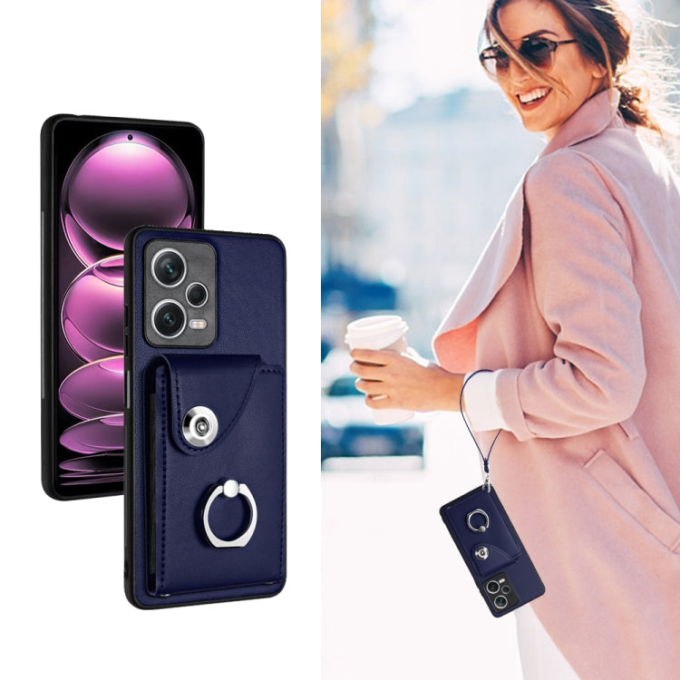 For Xiaomi Redmi Note 12 Pro+ 5G Global Organ Card Bag Ring Holder PU Phone Case with Lanyard(Blue) - Xiaomi Cases by PMC TechLife | Online Shopping South Africa | PMC TechLife | Buy Now Pay Later Mobicred