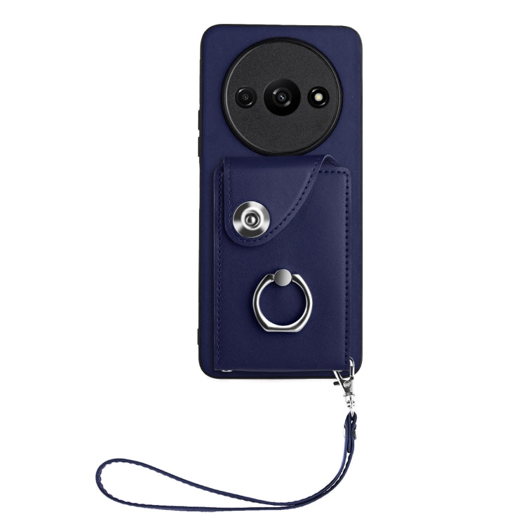 For Xiaomi Redmi A3 4G Organ Card Bag Ring Holder PU Phone Case with Lanyard(Blue) - Xiaomi Cases by PMC TechLife | Online Shopping South Africa | PMC TechLife | Buy Now Pay Later Mobicred