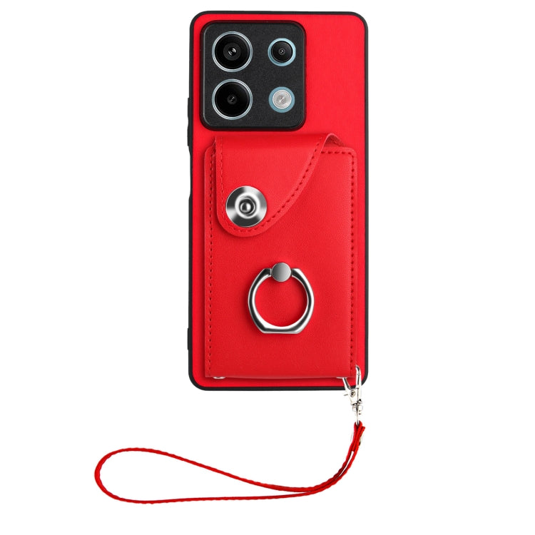 For Xiaomi Redmi Note 13 5G Global Organ Card Bag Ring Holder PU Phone Case with Lanyard(Red) - Note 13 Cases by PMC TechLife | Online Shopping South Africa | PMC TechLife | Buy Now Pay Later Mobicred