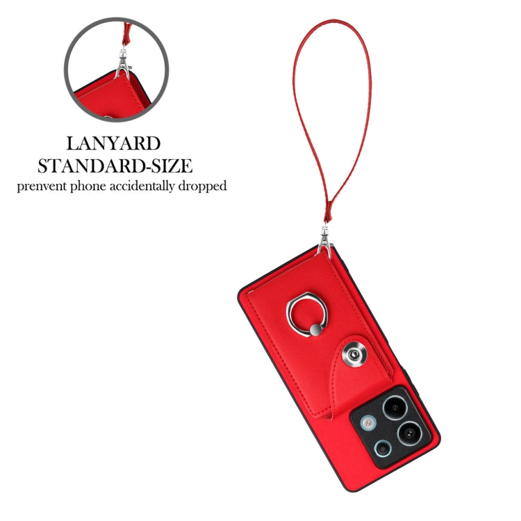 For Xiaomi Redmi Note 13 5G Global Organ Card Bag Ring Holder PU Phone Case with Lanyard(Red) - Note 13 Cases by PMC TechLife | Online Shopping South Africa | PMC TechLife | Buy Now Pay Later Mobicred