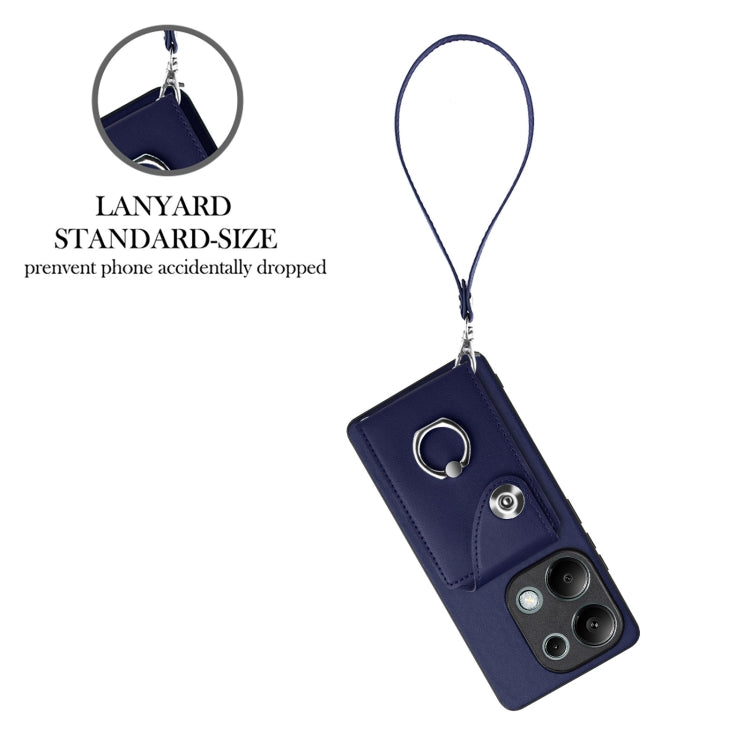 For Xiaomi Redmi Note 13 Pro 4G Global Organ Card Bag Ring Holder PU Phone Case with Lanyard(Blue) - Xiaomi Cases by PMC TechLife | Online Shopping South Africa | PMC TechLife | Buy Now Pay Later Mobicred