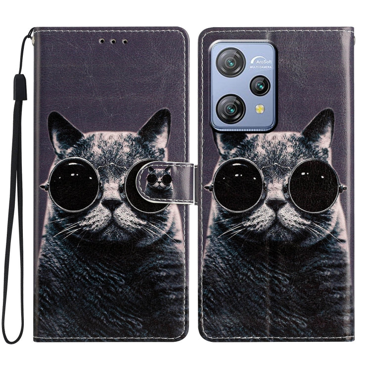 For Blackview A53 Pro Colored Drawing Leather Phone Case(Sunglasses Cat) - More Brand by PMC TechLife | Online Shopping South Africa | PMC TechLife | Buy Now Pay Later Mobicred