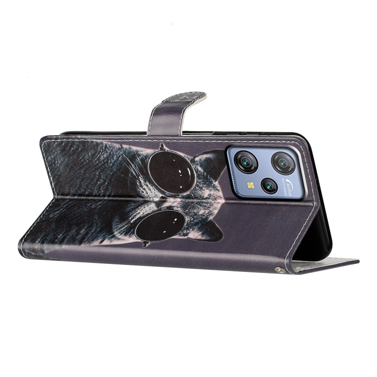 For Blackview A53 Pro Colored Drawing Leather Phone Case(Sunglasses Cat) - More Brand by PMC TechLife | Online Shopping South Africa | PMC TechLife | Buy Now Pay Later Mobicred