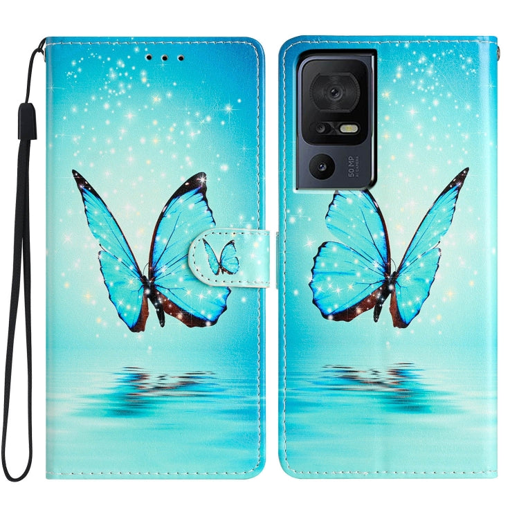 For TCL 40 SE Colored Drawing Leather Phone Case(Blue Butterfly) - More Brand by PMC TechLife | Online Shopping South Africa | PMC TechLife | Buy Now Pay Later Mobicred