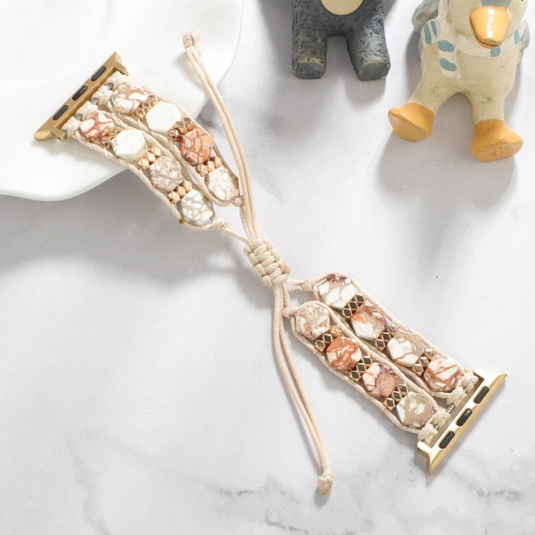 For Apple Watch SE 2023 44mm Hexagonal Stones Drawstring Chain Watch Band(Beige) - Watch Bands by PMC TechLife | Online Shopping South Africa | PMC TechLife