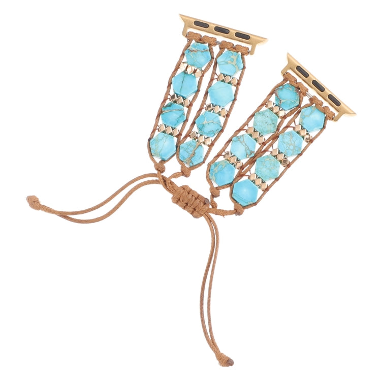 For Apple Watch SE 2023 44mm Hexagonal Stones Drawstring Chain Watch Band(Blue) - Watch Bands by PMC TechLife | Online Shopping South Africa | PMC TechLife