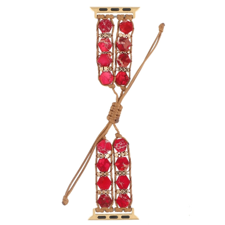For Apple Watch SE 2023 40mm Hexagonal Stones Drawstring Chain Watch Band(Red) - Watch Bands by PMC TechLife | Online Shopping South Africa | PMC TechLife
