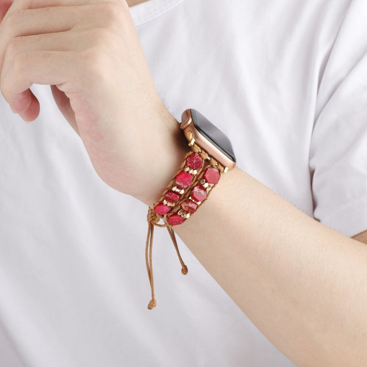 For Apple Watch SE 2023 40mm Hexagonal Stones Drawstring Chain Watch Band(Red) - Watch Bands by PMC TechLife | Online Shopping South Africa | PMC TechLife
