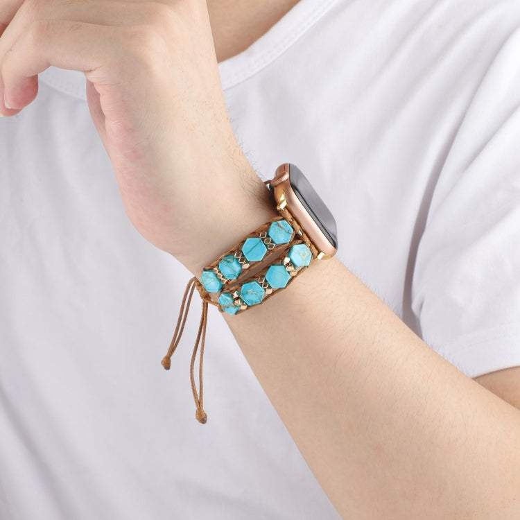 For Apple Watch SE 44mm Hexagonal Stones Drawstring Chain Watch Band(Blue) - Watch Bands by PMC TechLife | Online Shopping South Africa | PMC TechLife