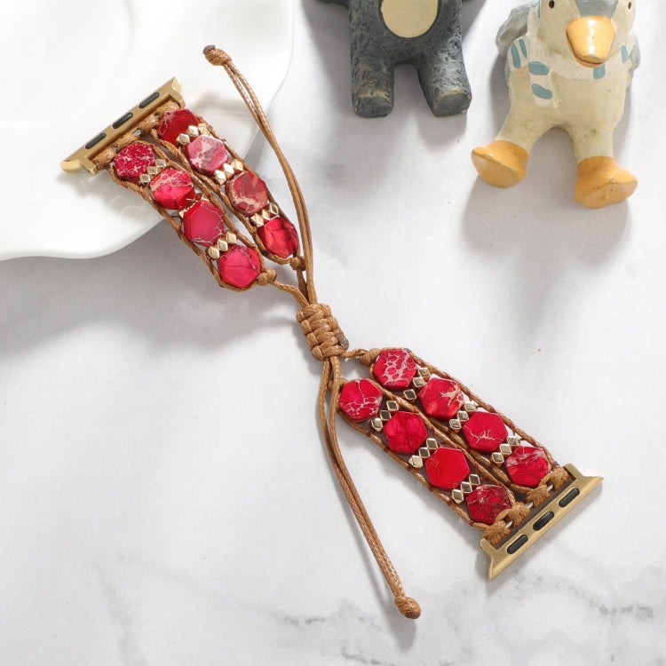 For Apple Watch Series 5 40mm Hexagonal Stones Drawstring Chain Watch Band(Red) - Watch Bands by PMC TechLife | Online Shopping South Africa | PMC TechLife