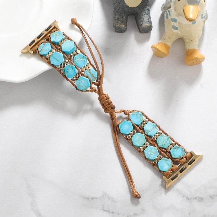 For Apple Watch Series 4 40mm Hexagonal Stones Drawstring Chain Watch Band(Blue) - Watch Bands by PMC TechLife | Online Shopping South Africa | PMC TechLife