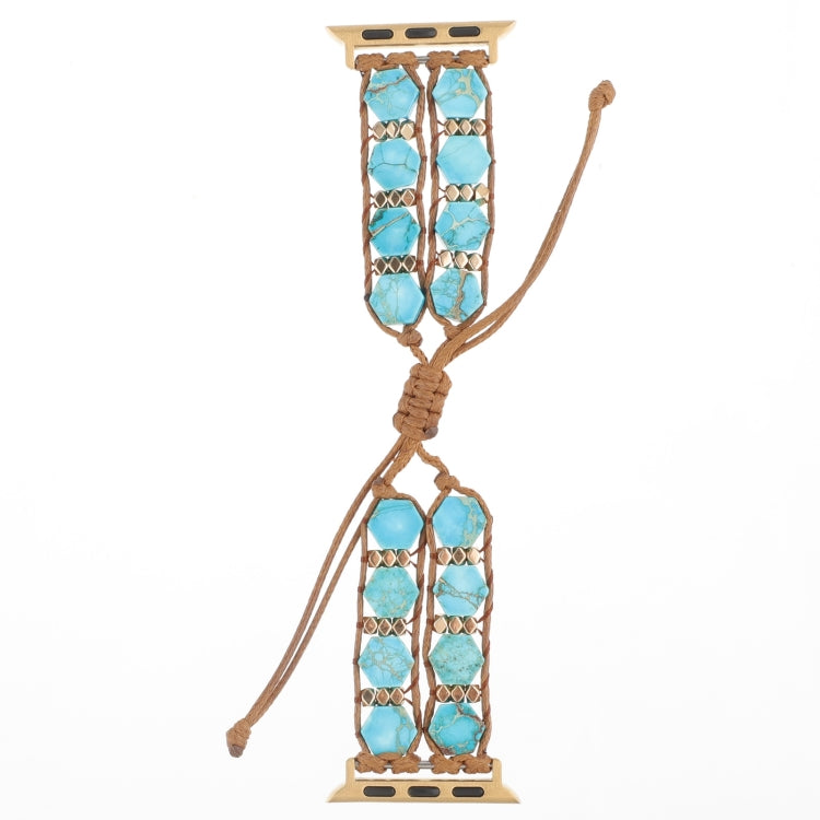 For Apple Watch 42mm Hexagonal Stones Drawstring Chain Watch Band(Blue) - Watch Bands by PMC TechLife | Online Shopping South Africa | PMC TechLife