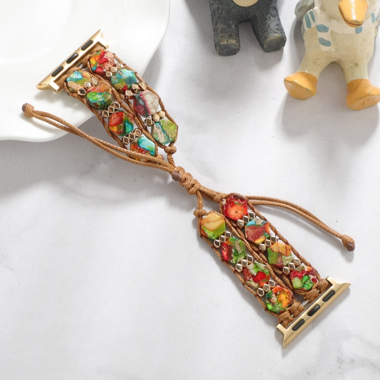 For Apple Watch 38mm Hexagonal Stones Drawstring Chain Watch Band(Colorful) - Watch Bands by PMC TechLife | Online Shopping South Africa | PMC TechLife