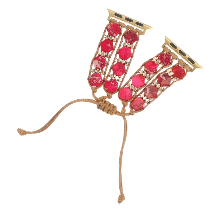 For Apple Watch 38mm Hexagonal Stones Drawstring Chain Watch Band(Red) - Watch Bands by PMC TechLife | Online Shopping South Africa | PMC TechLife