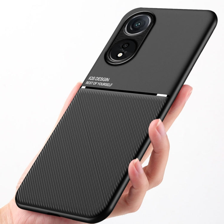 For OPPO A78 4G Classic Tilt Strip Grain Magnetic Shockproof PC + TPU Phone Case(Black) - OPPO Cases by PMC TechLife | Online Shopping South Africa | PMC TechLife