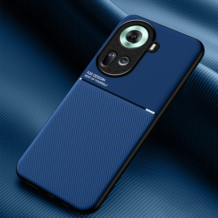For OPPO Reno11 5G Global Classic Tilt Strip Grain Magnetic PC Hybrid TPU Phone Case(Blue) - OPPO Cases by PMC TechLife | Online Shopping South Africa | PMC TechLife | Buy Now Pay Later Mobicred