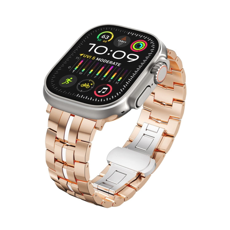 For Apple Watch Ultra 2 49mm Butterfly Buckle 5-Beads Metal Watch Band(Rose Gold White) - Watch Bands by PMC TechLife | Online Shopping South Africa | PMC TechLife