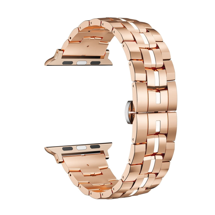 For Apple Watch Ultra 2 49mm Butterfly Buckle 5-Beads Metal Watch Band(Rose Gold White) - Watch Bands by PMC TechLife | Online Shopping South Africa | PMC TechLife
