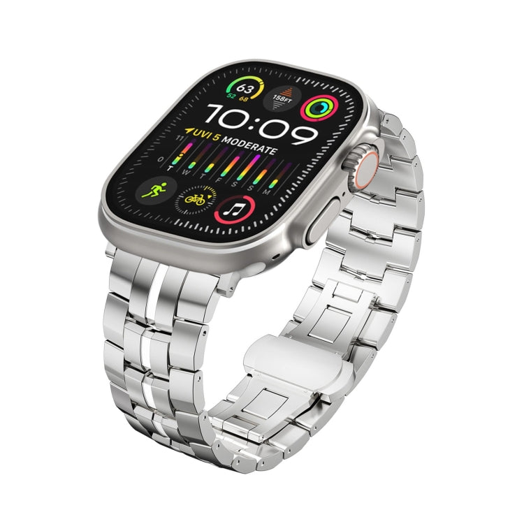 For Apple Watch Ultra 2 49mm Butterfly Buckle 5-Beads Metal Watch Band(Silver White) - Watch Bands by PMC TechLife | Online Shopping South Africa | PMC TechLife