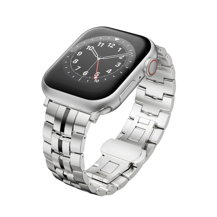 For Apple Watch Series 9 41mm Butterfly Buckle 5-Beads Metal Watch Band(Silver Black) - Watch Bands by PMC TechLife | Online Shopping South Africa | PMC TechLife