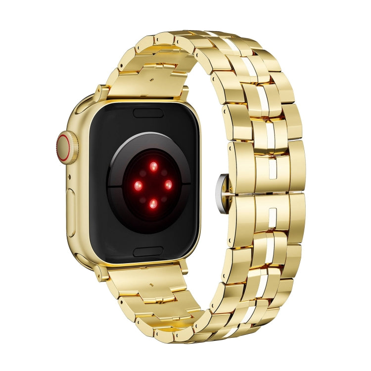 For Apple Watch Ultra 49mm Butterfly Buckle 5-Beads Metal Watch Band(Gold White) - Watch Bands by PMC TechLife | Online Shopping South Africa | PMC TechLife