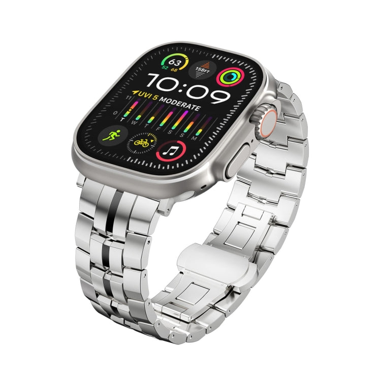 For Apple Watch Ultra 49mm Butterfly Buckle 5-Beads Metal Watch Band(Silver Black) - Watch Bands by PMC TechLife | Online Shopping South Africa | PMC TechLife