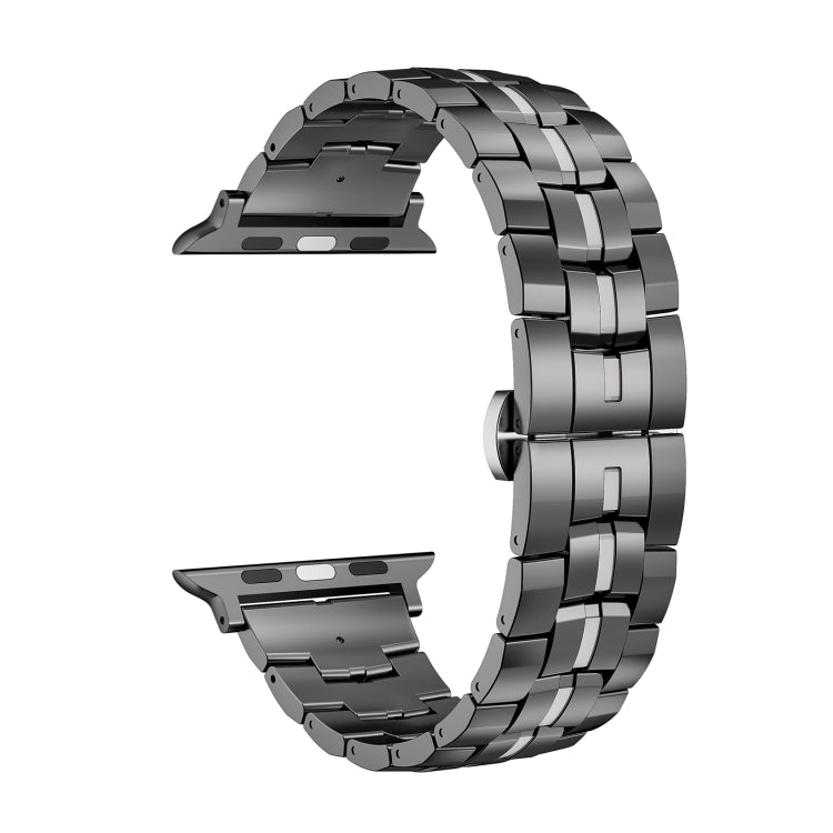 For Apple Watch Series 8 41mm Butterfly Buckle 5-Beads Metal Watch Band(Black Silver) - Watch Bands by PMC TechLife | Online Shopping South Africa | PMC TechLife