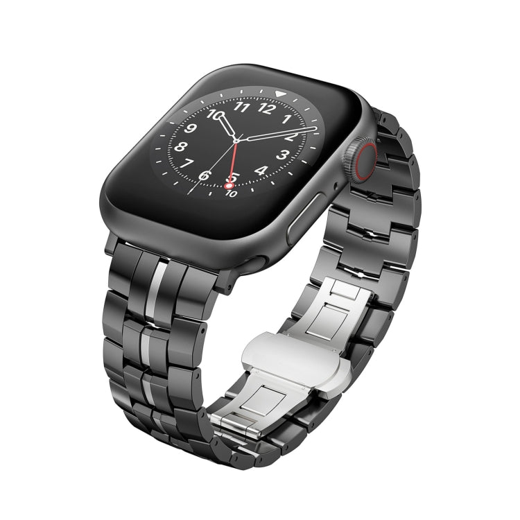 For Apple Watch Series 7 41mm Butterfly Buckle 5-Beads Metal Watch Band(Black Silver) - Watch Bands by PMC TechLife | Online Shopping South Africa | PMC TechLife