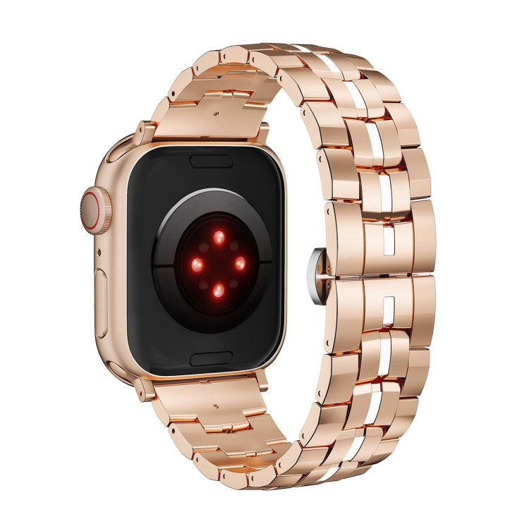 For Apple Watch SE 44mm Butterfly Buckle 5-Beads Metal Watch Band(Rose Gold White) - free shipping - PMC TechLife - Order now!