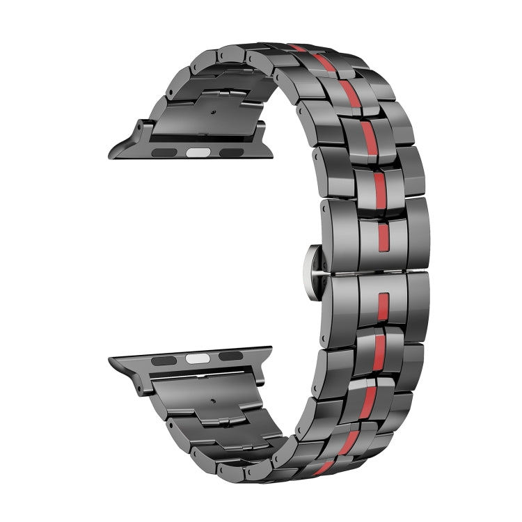 For Apple Watch Series 3 42mm Butterfly Buckle 5-Beads Metal Watch Band(Black Red) - free shipping - PMC TechLife - Order now!