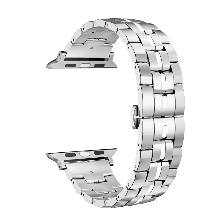 For Apple Watch Series 2 38mm Butterfly Buckle 5-Beads Metal Watch Band(Silver White) - Watch Bands by PMC TechLife | Online Shopping South Africa | PMC TechLife