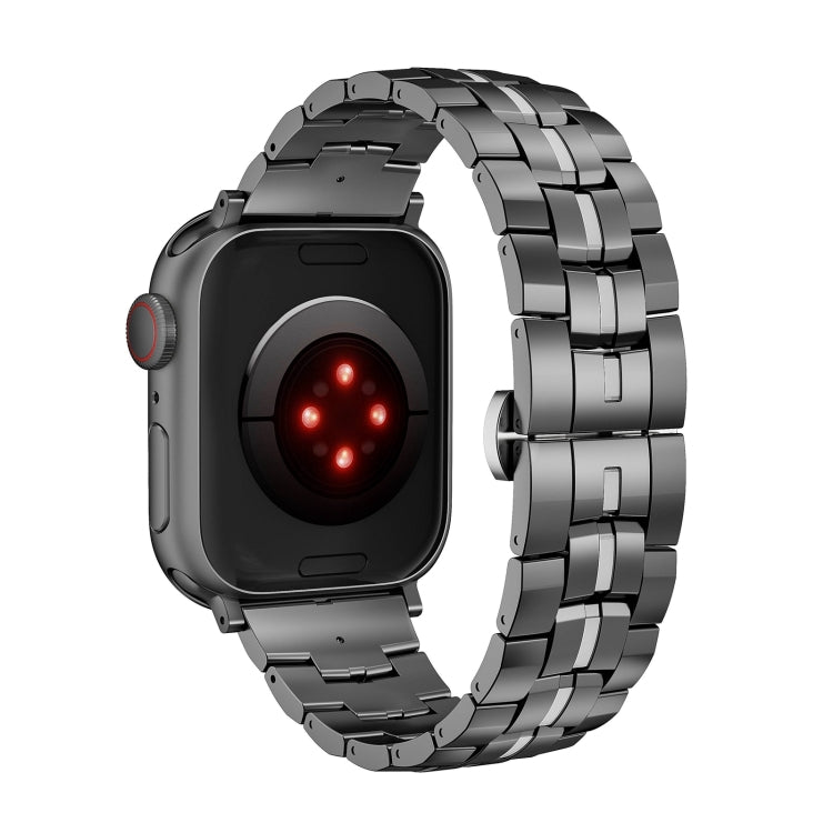For Apple Watch 42mm Butterfly Buckle 5-Beads Metal Watch Band(Black Silver) - Watch Bands by PMC TechLife | Online Shopping South Africa | PMC TechLife