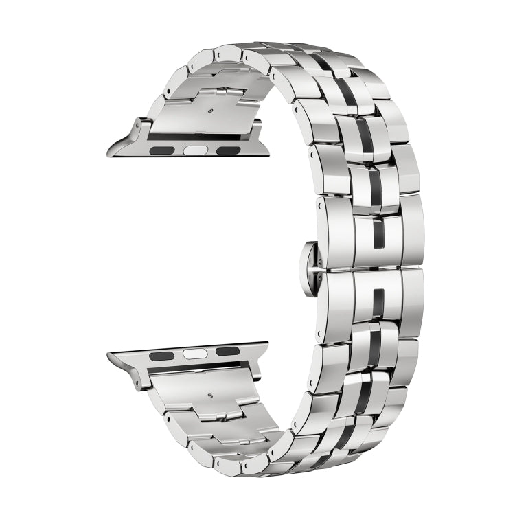 For Apple Watch 42mm Butterfly Buckle 5-Beads Metal Watch Band(Silver Black) - Watch Bands by PMC TechLife | Online Shopping South Africa | PMC TechLife