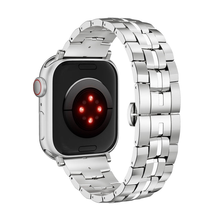 For Apple Watch 42mm Butterfly Buckle 5-Beads Metal Watch Band(Silver White) - Watch Bands by PMC TechLife | Online Shopping South Africa | PMC TechLife