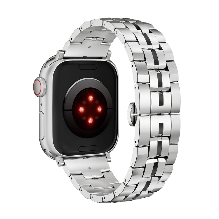 For Apple Watch 38mm Butterfly Buckle 5-Beads Metal Watch Band(Silver Black) - Watch Bands by PMC TechLife | Online Shopping South Africa | PMC TechLife