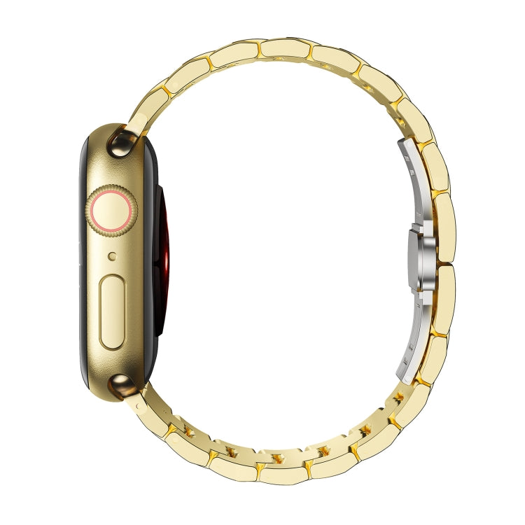 For Apple Watch 42mm Butterfly Buckle 5-Beads Metal Watch Band(Black Silver) - Watch Bands by PMC TechLife | Online Shopping South Africa | PMC TechLife