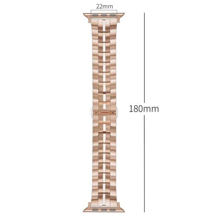 For Apple Watch Series 9 45mm Butterfly Buckle 5-Beads Metal Watch Band(Gold White) - Watch Bands by PMC TechLife | Online Shopping South Africa | PMC TechLife