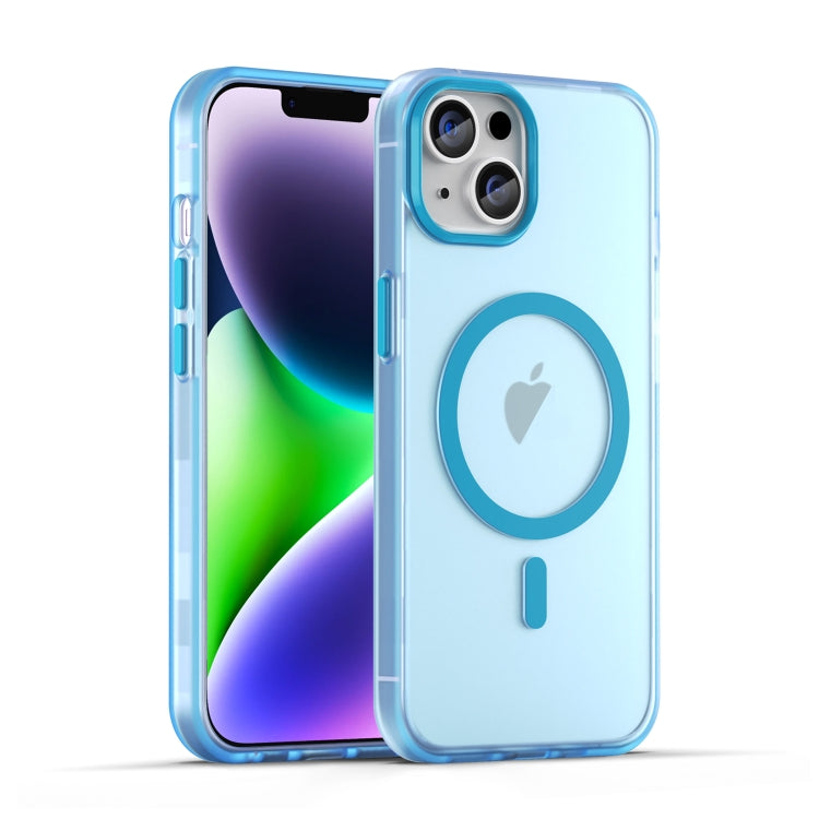 For iPhone 14 Plus MagSafe Frosted Translucent TPU + PC Full Coverage Phone Case(Blue) - iPhone 14 Plus Cases by PMC TechLife | Online Shopping South Africa | PMC TechLife