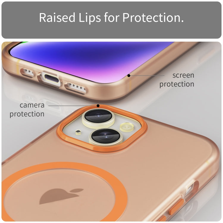 For iPhone 14 Plus MagSafe Frosted Translucent TPU + PC Full Coverage Phone Case(Orange) - iPhone 14 Plus Cases by PMC TechLife | Online Shopping South Africa | PMC TechLife