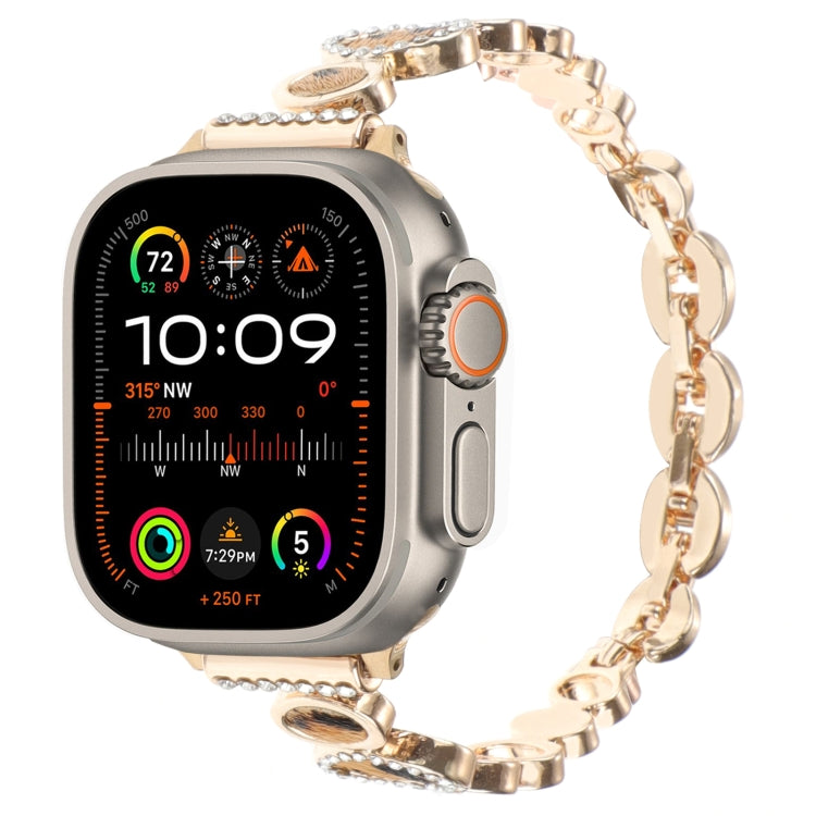 For Apple Watch Ultra 49mm Leopard Rhinestones Metal Chain Watch Band(Gold) - Watch Bands by PMC TechLife | Online Shopping South Africa | PMC TechLife
