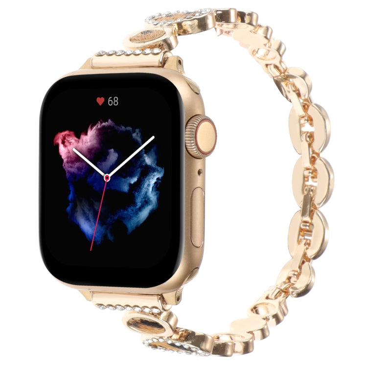 For Apple Watch Series 7 45mm Leopard Rhinestones Metal Chain Watch Band(Gold) - Watch Bands by PMC TechLife | Online Shopping South Africa | PMC TechLife