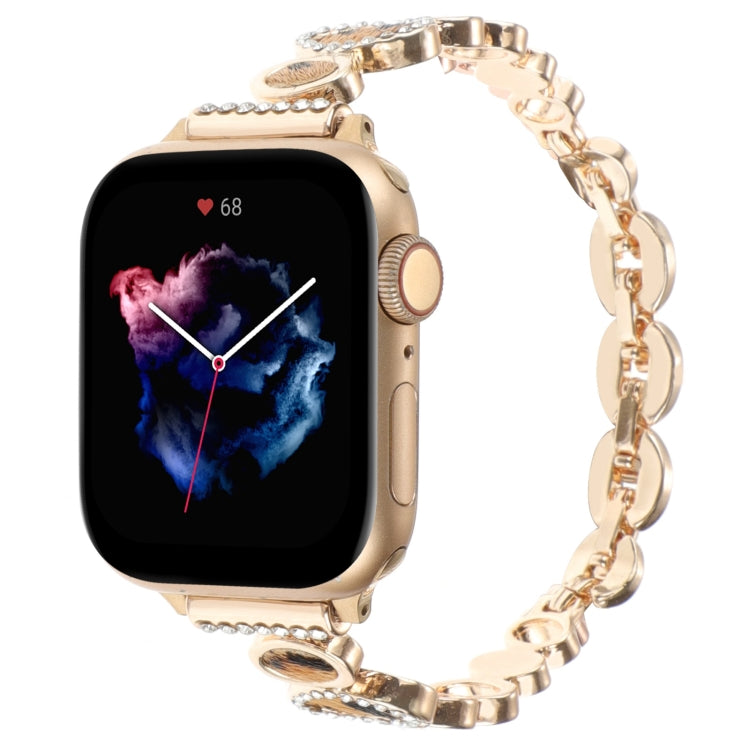 For Apple Watch Series 6 40mm Leopard Rhinestones Metal Chain Watch Band(Gold) - Watch Bands by PMC TechLife | Online Shopping South Africa | PMC TechLife