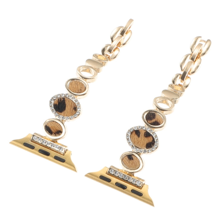 For Apple Watch Series 4 44mm Leopard Rhinestones Metal Chain Watch Band(Gold) - Watch Bands by PMC TechLife | Online Shopping South Africa | PMC TechLife