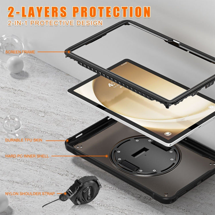 For Samsung Galaxy Tab A9+ X210/X215 Powerful Sailor Hand Grip Heavy Duty Hybrid Tablet Case with Strap(Clear Black) - free shipping - PMC TechLife - Order now!
