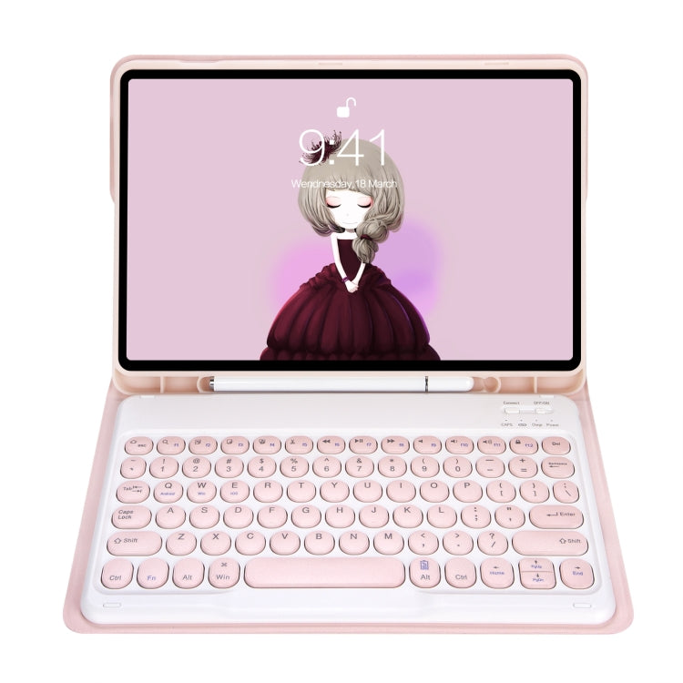 For Samsung Galaxy Tab S9 FE Candy Color TPU Round Keycap Bluetooth Keyboard Leather Case with Pen Slot(Pink) - Samsung Keyboard by PMC TechLife | Online Shopping South Africa | PMC TechLife